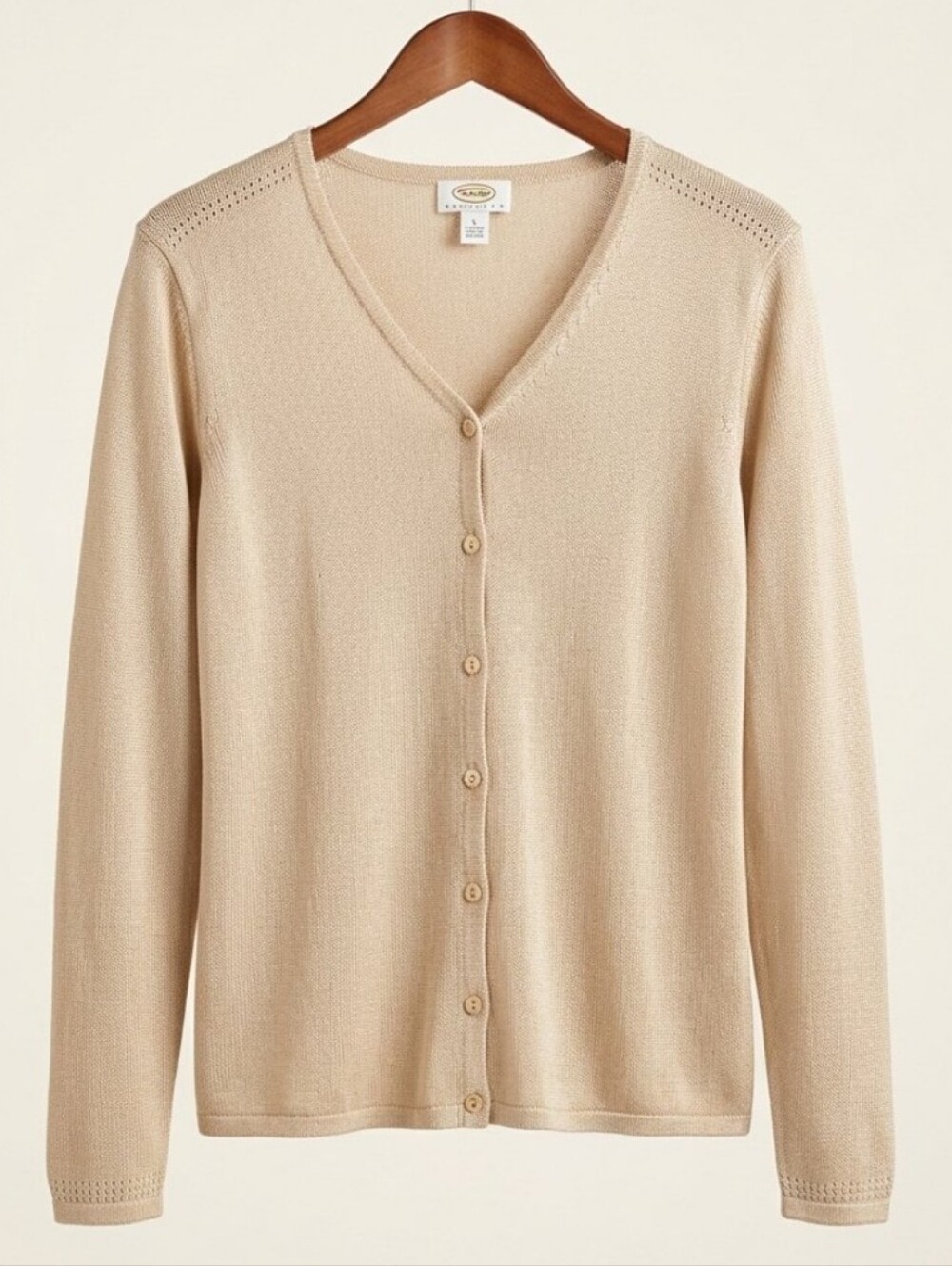 Talbots Beige V-Neck Silk Button Cardigan Sz L
